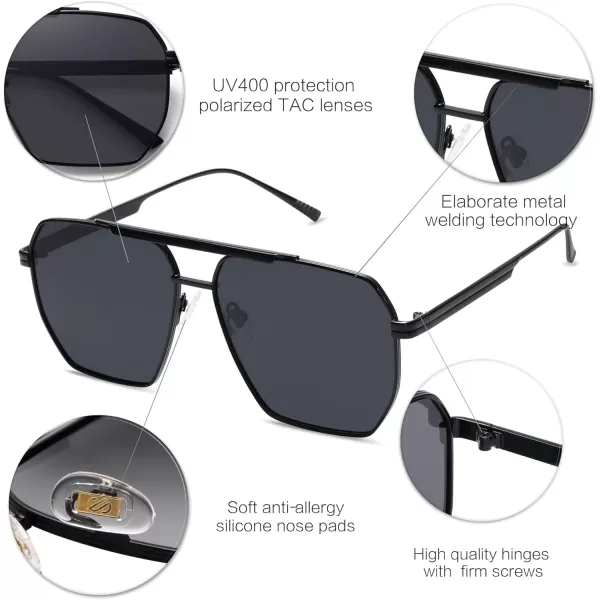 SOJOS Retro Oversized Square Polarized Sunglasses for Women and Men Vintage Shades UV400 Classic Large Metal Sun GlassesShiny Black