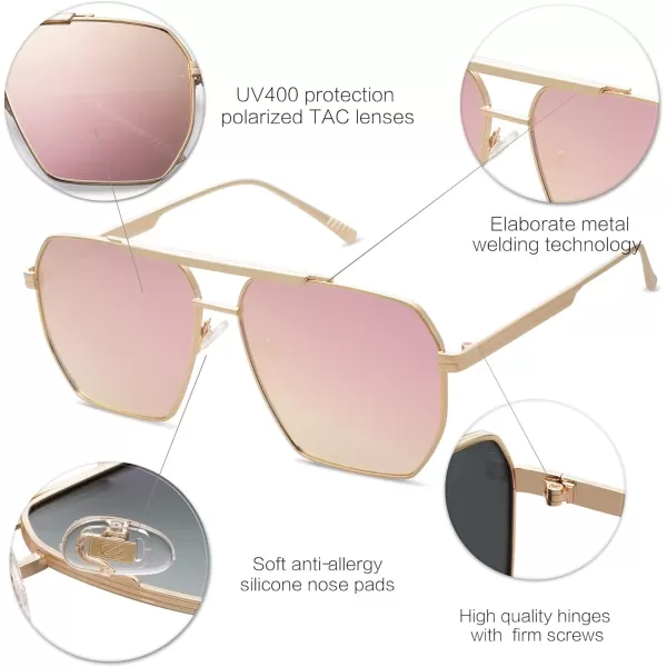 SOJOS Retro Oversized Square Polarized Sunglasses for Women and Men Vintage Shades UV400 Classic Large Metal Sun GlassesShiny Gold