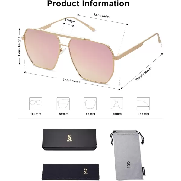 SOJOS Retro Oversized Square Polarized Sunglasses for Women and Men Vintage Shades UV400 Classic Large Metal Sun GlassesShiny Gold