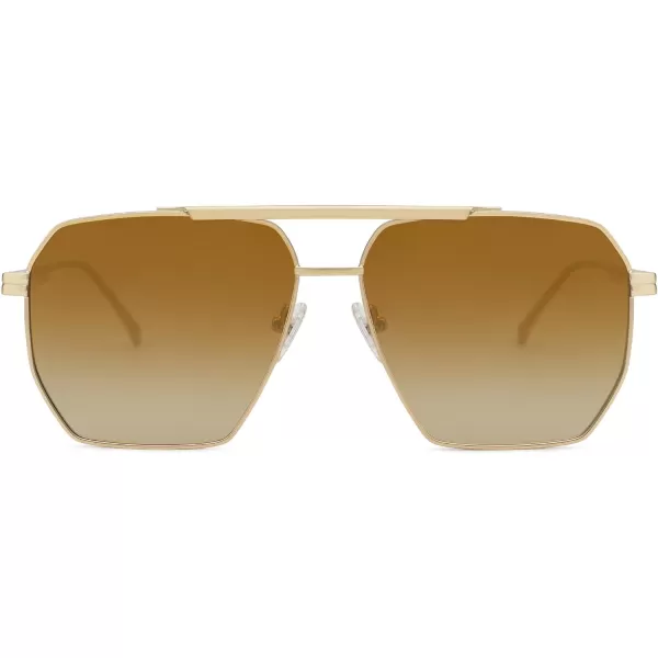 SOJOS Retro Oversized Square Polarized Sunglasses for Women and Men Vintage Shades UV400 Classic Large Metal Sun GlassesShiny GoldGradient Brown