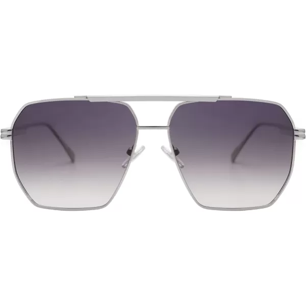 SOJOS Retro Oversized Square Polarized Sunglasses for Women and Men Vintage Shades UV400 Classic Large Metal Sun GlassesSilverGrey