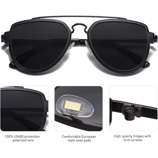 SOJOS Retro Polarized Double Bridge Sunglasses for Men Women Mirrored Lens SJ1051A BlackGrey Multicoloured