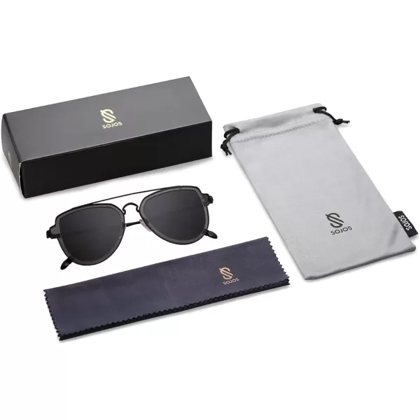 SOJOS Retro Polarized Double Bridge Sunglasses for Men Women Mirrored Lens SJ1051A BlackGrey Multicoloured