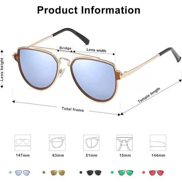 SOJOS Retro Polarized Double Bridge Sunglasses for Men Women Mirrored Lens SJ1051A10 GoldDusty Blue Mirrored Multicoloured