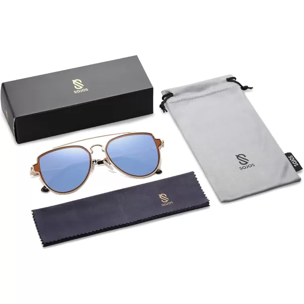 SOJOS Retro Polarized Double Bridge Sunglasses for Men Women Mirrored Lens SJ1051A10 GoldDusty Blue Mirrored Multicoloured