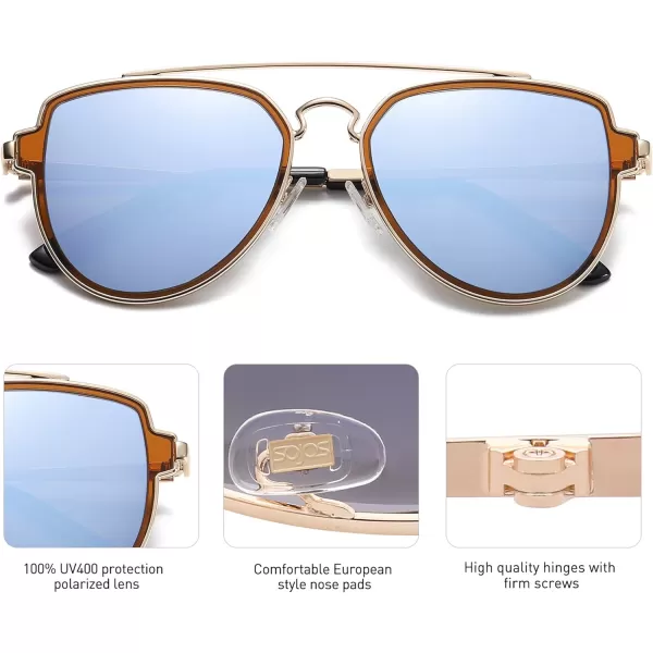SOJOS Retro Polarized Double Bridge Sunglasses for Men Women Mirrored Lens SJ1051A10 GoldDusty Blue Mirrored Multicoloured