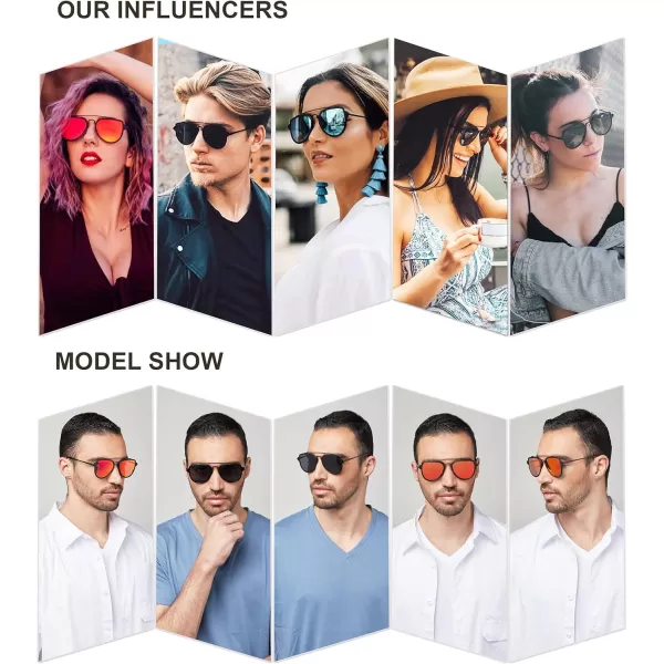 SOJOS Retro Polarized Double Bridge Sunglasses for Men Women Mirrored Lens SJ1051BlackGreenish Blue Mirrored Multicoloured