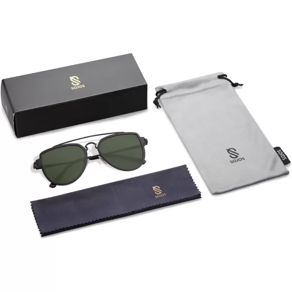 SOJOS Retro Polarized Double Bridge Sunglasses for Men Women Mirrored Lens SJ1051C19 Black FrameGreen Lensu2014polarized Lens Multicoloured