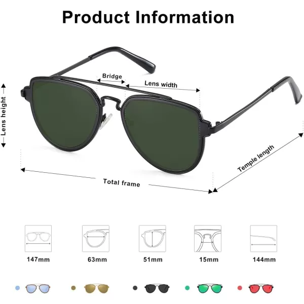 SOJOS Retro Polarized Double Bridge Sunglasses for Men Women Mirrored Lens SJ1051C19 Black FrameGreen Lensu2014polarized Lens Multicoloured