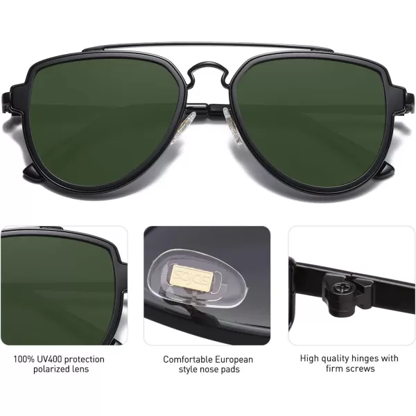 SOJOS Retro Polarized Double Bridge Sunglasses for Men Women Mirrored Lens SJ1051C19 Black FrameGreen Lensu2014polarized Lens Multicoloured