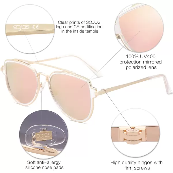 SOJOS Retro Polarized Double Bridge Sunglasses for Men Women Mirrored Lens SJ1051C20 Gold FramePink Mirrored Lensu2014polarized Lens Multicoloured