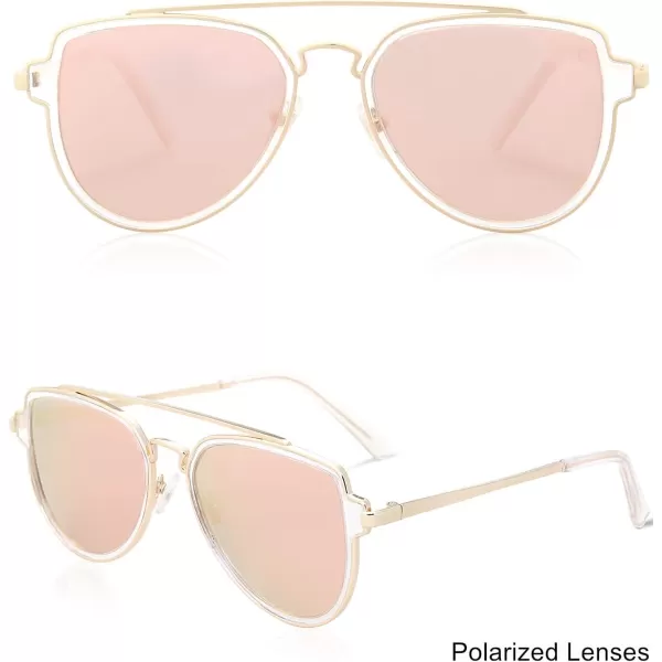 SOJOS Retro Polarized Double Bridge Sunglasses for Men Women Mirrored Lens SJ1051C20 Gold FramePink Mirrored Lensu2014polarized Lens Multicoloured