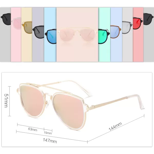 SOJOS Retro Polarized Double Bridge Sunglasses for Men Women Mirrored Lens SJ1051C20 Gold FramePink Mirrored Lensu2014polarized Lens Multicoloured