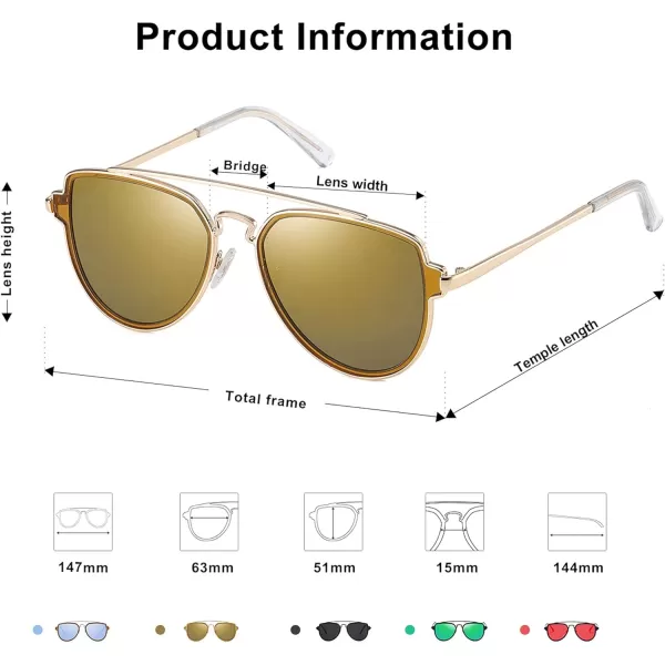 SOJOS Retro Polarized Double Bridge Sunglasses for Men Women Mirrored Lens SJ1051GoldGold Mirrored Multicoloured