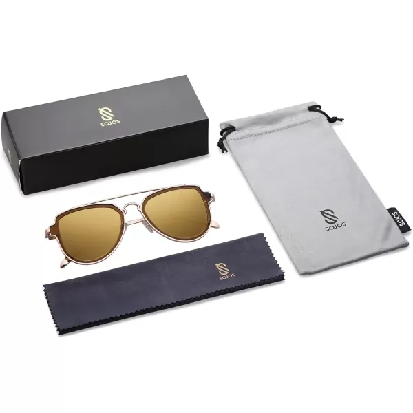 SOJOS Retro Polarized Double Bridge Sunglasses for Men Women Mirrored Lens SJ1051GoldGold Mirrored Multicoloured