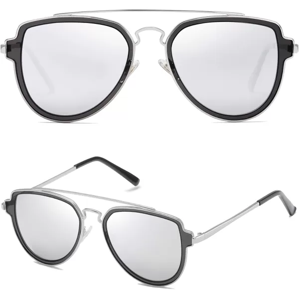 SOJOS Retro Polarized Double Bridge Sunglasses for Men Women Mirrored Lens SJ1051SilverSilver Mirrored Multicoloured