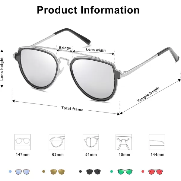 SOJOS Retro Polarized Double Bridge Sunglasses for Men Women Mirrored Lens SJ1051SilverSilver Mirrored Multicoloured