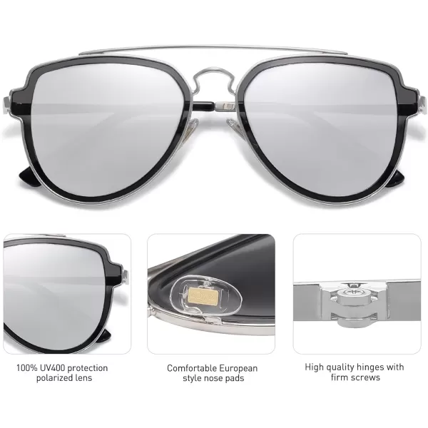 SOJOS Retro Polarized Double Bridge Sunglasses for Men Women Mirrored Lens SJ1051SilverSilver Mirrored Multicoloured