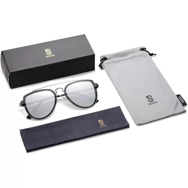 SOJOS Retro Polarized Double Bridge Sunglasses for Men Women Mirrored Lens SJ1051SilverSilver Mirrored Multicoloured