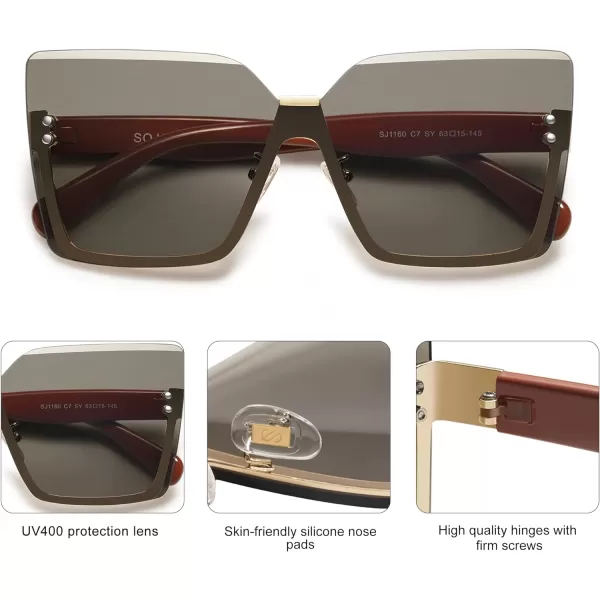 SOJOS Retro Rimless Oversized Sunglasses Womens 50s 60s Trendy Luxury Shades SJ1160Dark Brown LensBrownish Red Temples