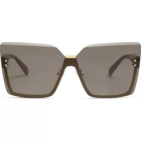 SOJOS Retro Rimless Oversized Sunglasses Womens 50s 60s Trendy Luxury Shades SJ1160Dark Brown LensBrownish Red Temples