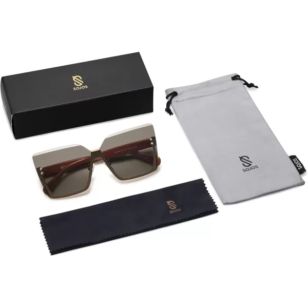 SOJOS Retro Rimless Oversized Sunglasses Womens 50s 60s Trendy Luxury Shades SJ1160Dark Brown LensBrownish Red Temples