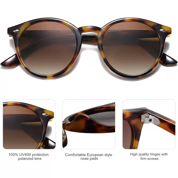SOJOS Retro Round Polarized Sunglasses for Women Men Classic Vintage Sunnies SJ2069Amber TortoiseBrown