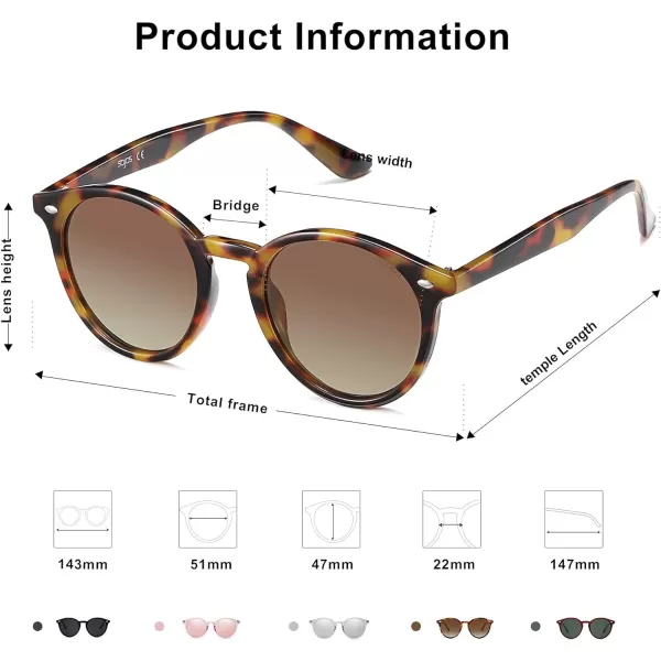 SOJOS Retro Round Polarized Sunglasses for Women Men Classic Vintage Sunnies SJ2069Amber TortoiseBrown