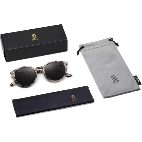 SOJOS Retro Round Polarized Sunglasses for Women Men Classic Vintage Sunnies SJ2069Beige TortoiseGrey Tortoise Temples
