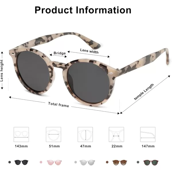 SOJOS Retro Round Polarized Sunglasses for Women Men Classic Vintage Sunnies SJ2069Beige TortoiseGrey Tortoise Temples