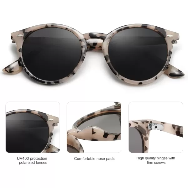 SOJOS Retro Round Polarized Sunglasses for Women Men Classic Vintage Sunnies SJ2069Beige TortoiseGrey Tortoise Temples