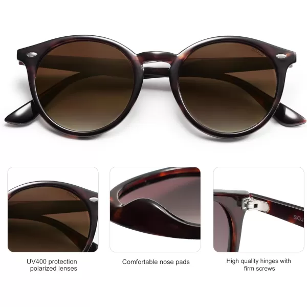 SOJOS Retro Round Polarized Sunglasses for Women Men Classic Vintage Sunnies SJ2069Dark TortoiseGradient Brown
