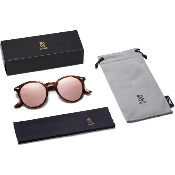 SOJOS Retro Round Polarized Sunglasses for Women Men Classic Vintage Sunnies SJ2069TortoisePink Mirrored
