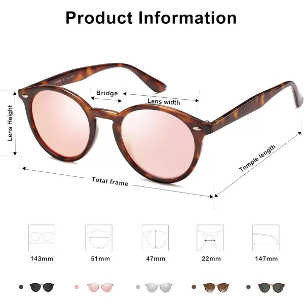 SOJOS Retro Round Polarized Sunglasses for Women Men Classic Vintage Sunnies SJ2069TortoisePink Mirrored