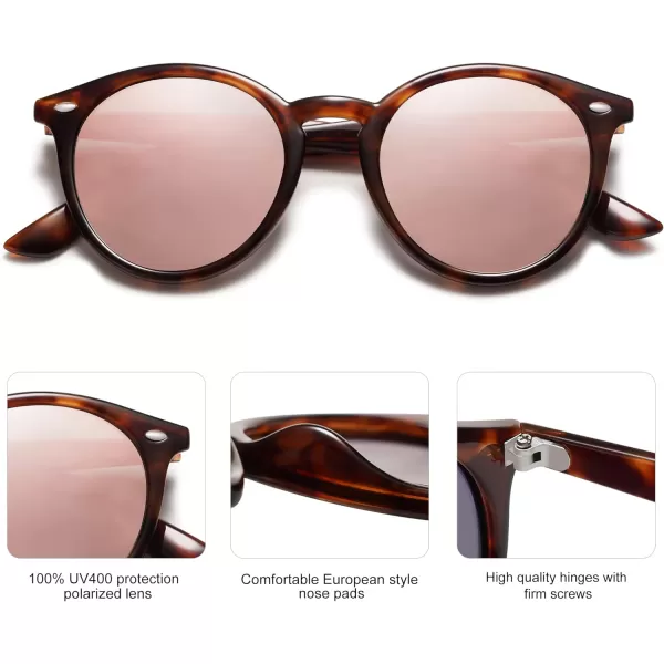 SOJOS Retro Round Polarized Sunglasses for Women Men Classic Vintage Sunnies SJ2069TortoisePink Mirrored