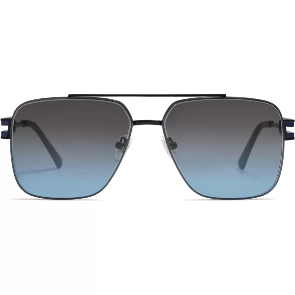 SOJOS Retro Square Metal Frame Sunglasses for Women Men Vintage Double Bridge Flat Lens Women Mens Sun Glasses SJ1180BlackGreyampblue