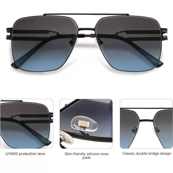SOJOS Retro Square Metal Frame Sunglasses for Women Men Vintage Double Bridge Flat Lens Women Mens Sun Glasses SJ1180BlackGreyampblue