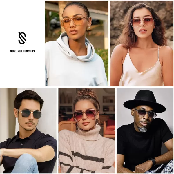 SOJOS Retro Square Metal Frame Sunglasses for Women Men Vintage Double Bridge Flat Lens Women Mens Sun Glasses SJ1180GoldBrown