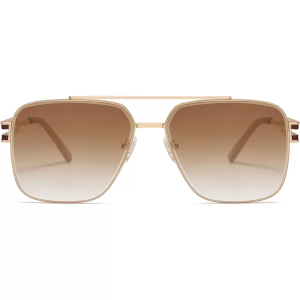 SOJOS Retro Square Metal Frame Sunglasses for Women Men Vintage Double Bridge Flat Lens Women Mens Sun Glasses SJ1180GoldBrown