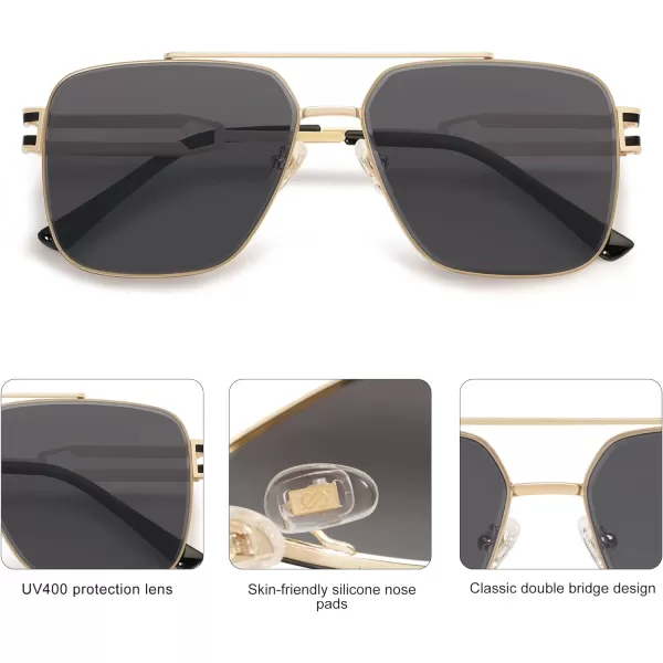 SOJOS Retro Square Metal Frame Sunglasses for Women Men Vintage Double Bridge Flat Lens Women Mens Sun Glasses SJ1180GoldGrey