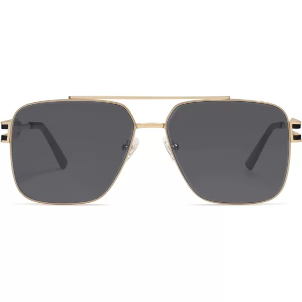 SOJOS Retro Square Metal Frame Sunglasses for Women Men Vintage Double Bridge Flat Lens Women Mens Sun Glasses SJ1180GoldGrey