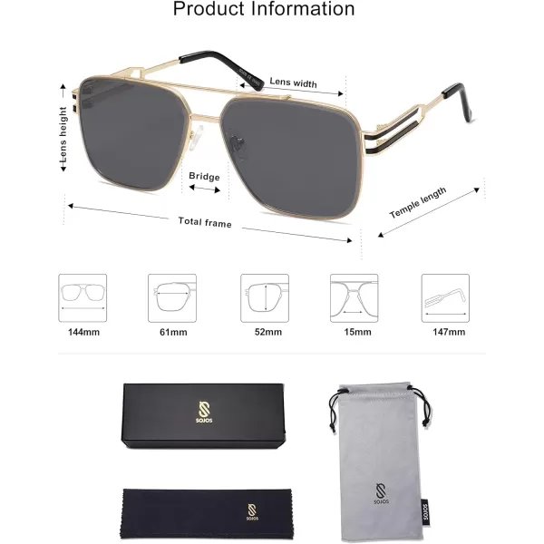 SOJOS Retro Square Metal Frame Sunglasses for Women Men Vintage Double Bridge Flat Lens Women Mens Sun Glasses SJ1180GoldGrey