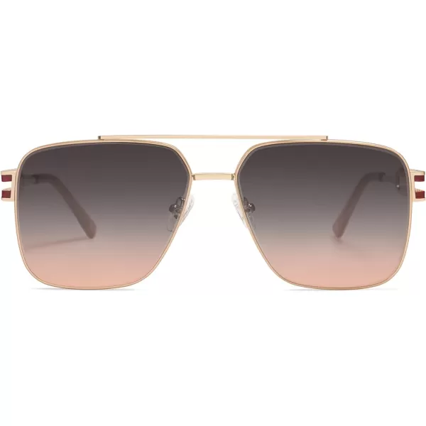 SOJOS Retro Square Metal Frame Sunglasses for Women Men Vintage Double Bridge Flat Lens Women Mens Sun Glasses SJ1180GoldGreyamppink