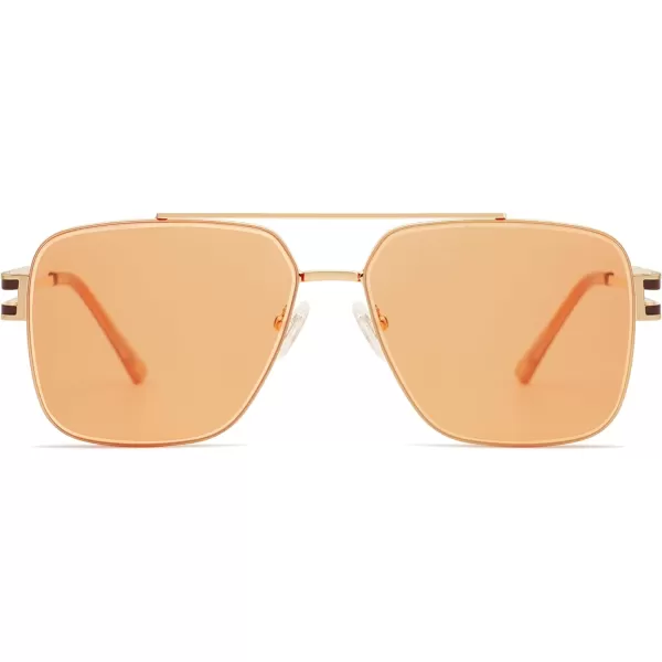 SOJOS Retro Square Metal Frame Sunglasses for Women Men Vintage Double Bridge Flat Lens Women Mens Sun Glasses SJ1180GoldOrange