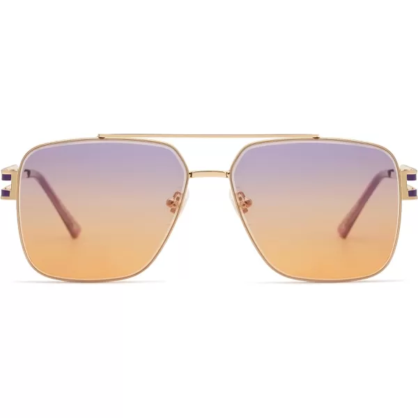 SOJOS Retro Square Metal Frame Sunglasses for Women Men Vintage Double Bridge Flat Lens Women Mens Sun Glasses SJ1180GoldPurpleamporange