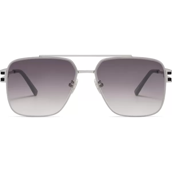SOJOS Retro Square Metal Frame Sunglasses for Women Men Vintage Double Bridge Flat Lens Women Mens Sun Glasses SJ1180SilverGrey