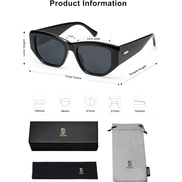 SOJOS Retro Square Polarized Sunglasses Womens 80s 90s Trendy Cute Sunnies SJ2293Shiny BlackGrey