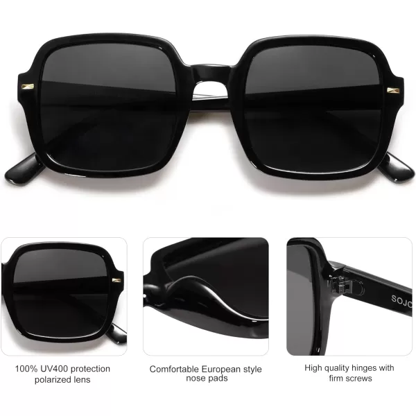 SOJOS Retro Square Polarized Sunglasses for Women Men Classic Trendy Sunnies SJ2226BlackGrey