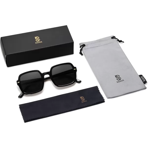 SOJOS Retro Square Polarized Sunglasses for Women Men Classic Trendy Sunnies SJ2226BlackGrey