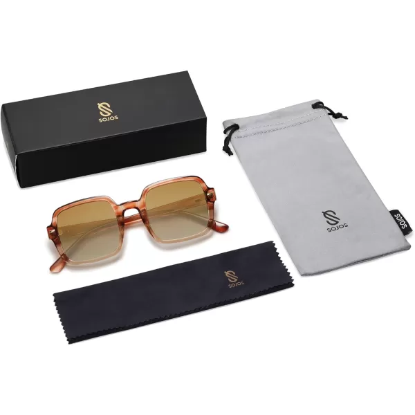 SOJOS Retro Square Polarized Sunglasses for Women Men Classic Trendy Sunnies SJ2226Brown PatternBrown